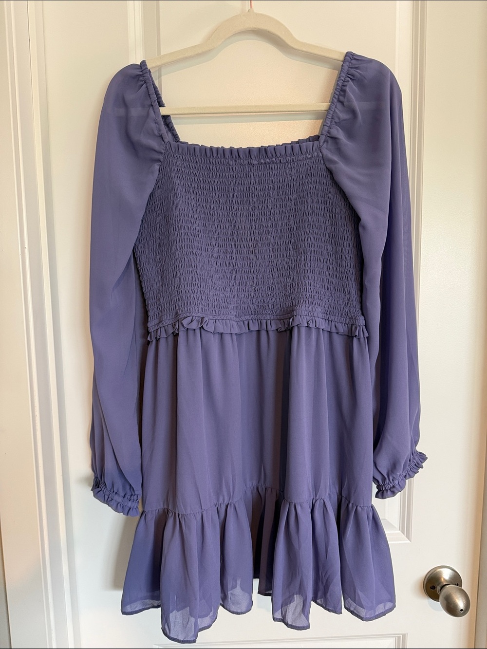 Women's 1.Slate Lavender Smocked Bodice Long-Sleeve Dress